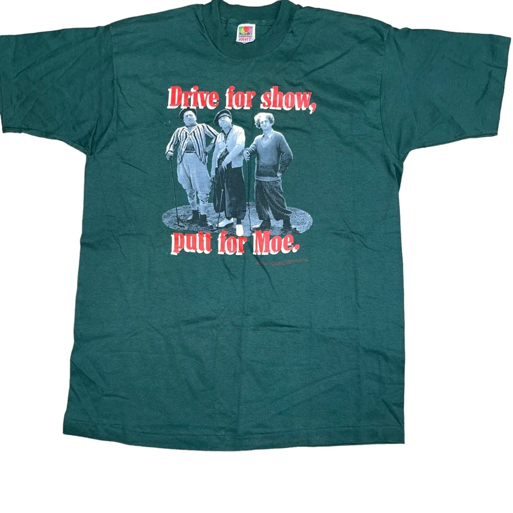 Vintage 90s Three Stooges Golf T-Shirt Drive for Show Put for Moe XL Dark Green